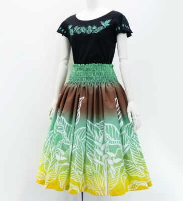 Hula Pa'u Skirt with Bird of Paradise Print / Yellow & Brown /G2941