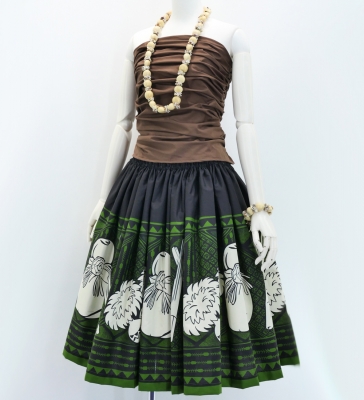 Hula Pa'u Skirt with Kahiko Print / Black /G2943