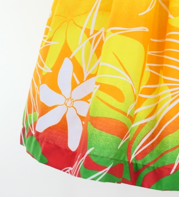 Hula Pa'u Skirt with Tiare Print / Red & Green /J2963