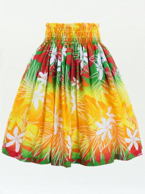 Hula Pa'u Skirt with Tiare Print / Red & Green /J2963