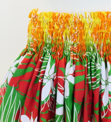 Hula Pa'u Skirt with Tiare Print / Red & Green /J2963