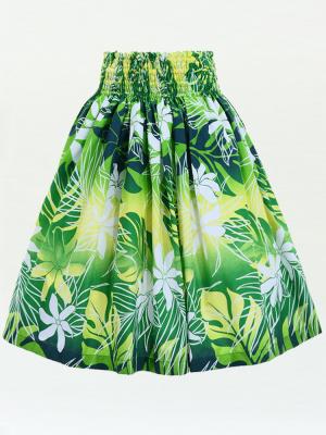 Hula Pa'u Skirt with Tiare Print / Green & Yellow /G2965