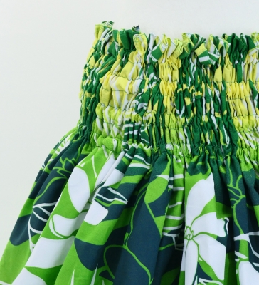 Hula Pa'u Skirt with Tiare Print / Green & Yellow /G2965