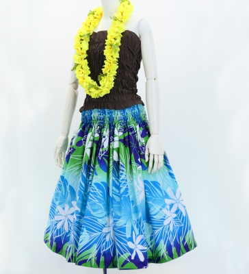 Hula Pa'u Skirt with Tiare Print / Purple & Green /G2967