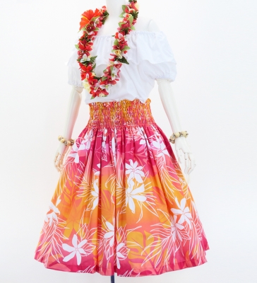 Hula Pa'u Skirt with Tiare Print / Fuchsia & Pink /G2969