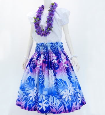 Hula Pa'u Skirt with Tiare Print / Royal Pink /G2971