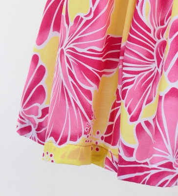 Hula Pa'u Skirt with Hibiscus Print / Yellow & Pink /G2973