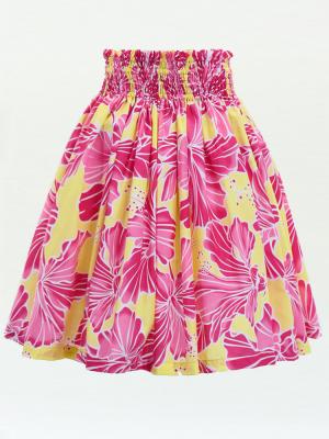 Hula Pa'u Skirt with Hibiscus Print / Yellow & Pink /G2973