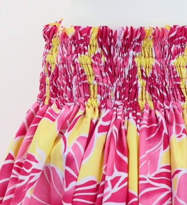 Hula Pa'u Skirt with Hibiscus Print / Yellow & Pink /G2973