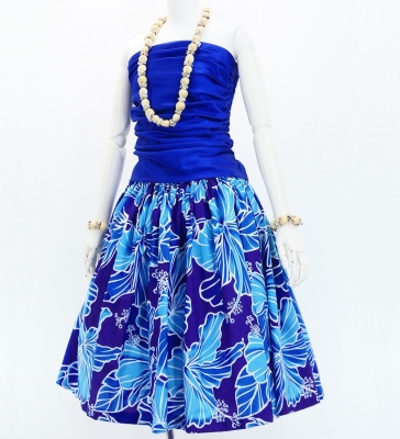 Hula Pa'u Skirt with Hibiscus Print / Blue /G2975
