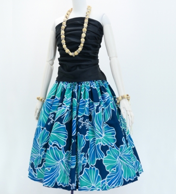 Hula Pa'u Skirt with Hibiscus Print / Teal /G2977