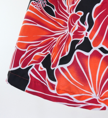 Hula Pa'u Skirt with Hibiscus Print / Black & Red /G2979