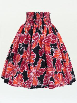 Hula Pa'u Skirt with Hibiscus Print / Black & Red /G2979