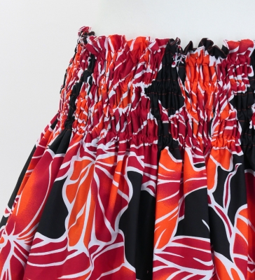 Hula Pa'u Skirt with Hibiscus Print / Black & Red /G2979