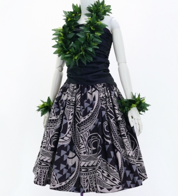 Hula Pa'u Skirt with Kahiko Print / Black /G2983