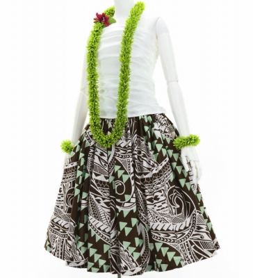 Hula Pa'u Skirt with Kahiko Print / Brown /G2985