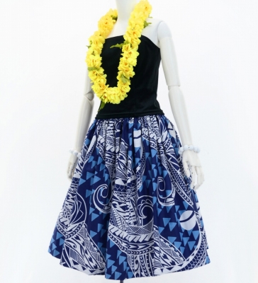 Hula Pa'u Skirt with Kahiko Print / Royal /G2987