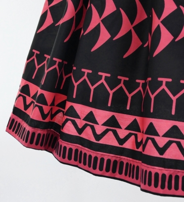 Hula Pa'u Skirt with Kahiko Print / Black & Red /G2989