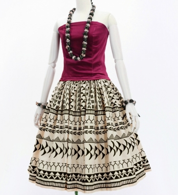 Hula Pa'u Skirt with Kahiko Print / Cream & Black /G2991
