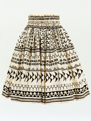 Hula Pa'u Skirt with Kahiko Print / Cream & Black /G2991