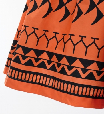 Hula Pa'u Skirt with Kahiko Print / Orange /G2995