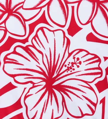 Hula Pa'u Skirt with Kahiko Print / White & Red /G2997