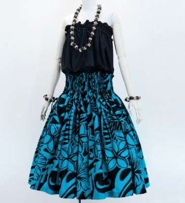 Hula Pa'u Skirt with Kahiko Print / Blue & Black /G3001