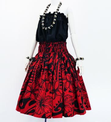 Hula Pa'u Skirt with Kahiko Print / Red & Black /G3003
