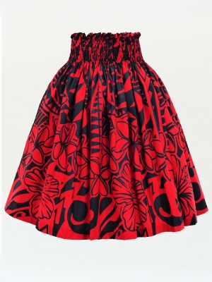 Hula Pa'u Skirt with Kahiko Print / Red & Black /G3003