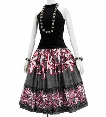 Hula Pa'u Skirt with Tiare Print / Black /J3005
