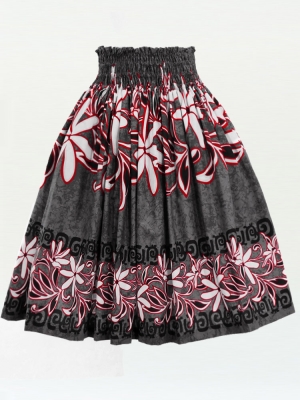 Hula Pa'u Skirt with Tiare Print / Black /J3005
