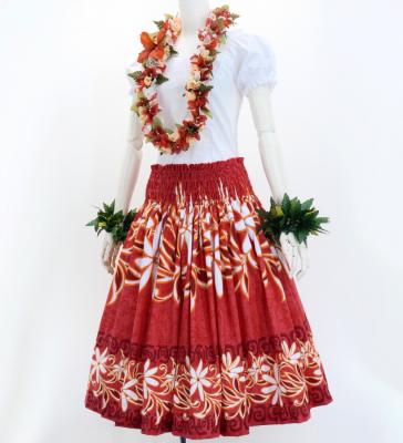 Hula Pa'u Skirt with Tiare Print / Red /G3009