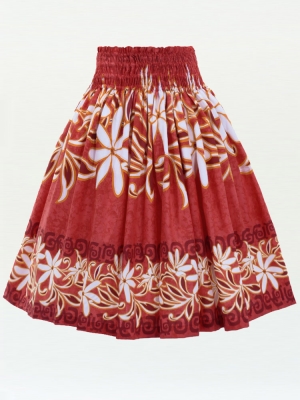 Hula Pa'u Skirt with Tiare Print / Red /G3009