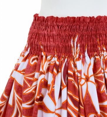 Hula Pa'u Skirt with Tiare Print / Red /G3009