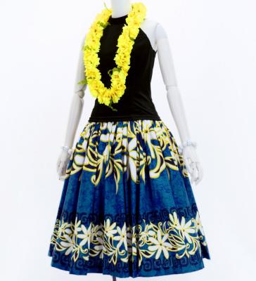 Hula Pa'u Skirt with Tiare Print / Blue /G3011