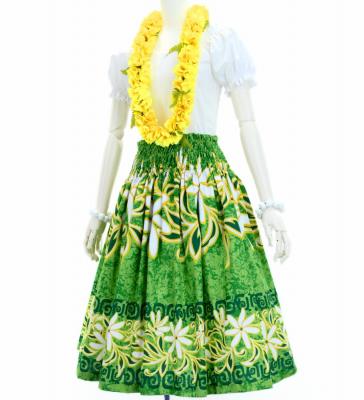 Hula Pa'u Skirt with Tiare Print / Green /G3015