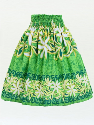 Hula Pa'u Skirt with Tiare Print / Green /G3015