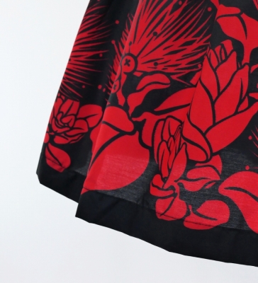 Hula Pa'u Skirt with Lehua Print / Black /J3019