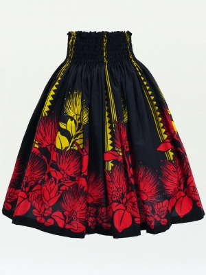 Hula Pa'u Skirt with Lehua Print / Black /J3019