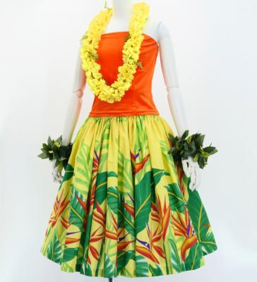 Hula Pa'u Skirt with Bird of Paradise Print / Yellow /J3023