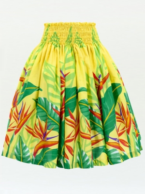 Hula Pa'u Skirt with Bird of Paradise Print / Yellow /J3023
