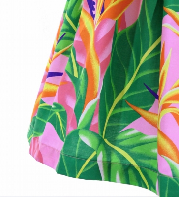Hula Pa'u Skirt with Bird of Paradise Print / Pink /J3027
