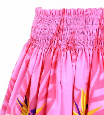 Hula Pa'u Skirt with Bird of Paradise Print / Pink /J3027