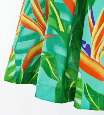 Hula Pa'u Skirt with Bird of Paradise Print / Sea Green /J3029