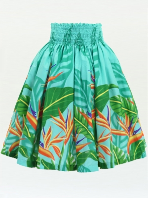 Hula Pa'u Skirt with Bird of Paradise Print / Sea Green /J3029