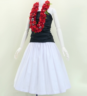 Hula Pa'u Skirt with Plumeria & Hawaiian Leaf Print / White /G3063