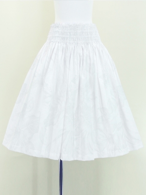 Hula Pa'u Skirt with Plumeria & Hawaiian Leaf Print / White /G3063