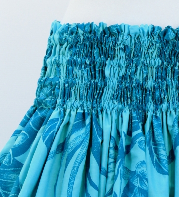 Hula Pa'u Skirt with Plumeria & Hawaiian Leaf Print / Turquoise /G3065