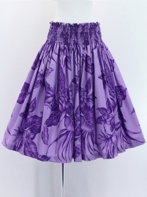 Hula Pa'u Skirt with Plumeria & Hawaiian Leaf Print / Purple /G3067