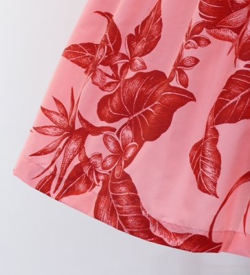 Hula Pa'u Skirt with Plumeria & Hawaiian Leaf Print / Red /G3069